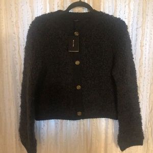 NWT MASSIMO DUTTI BOUCLE CARDIGAN LEAD/GRAY SIZE SMALL